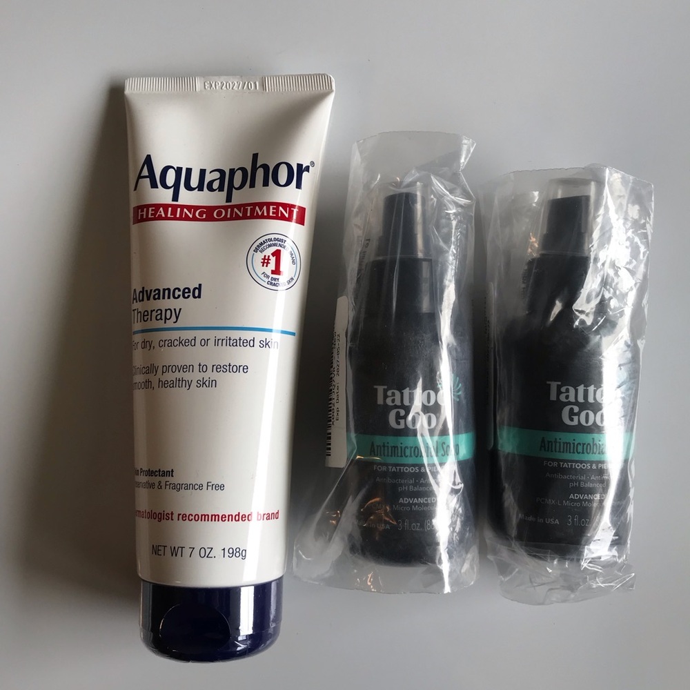 Aquaphor Healing Ointment + Tattoo Goo Antimicrobial Soap Lot Bundle